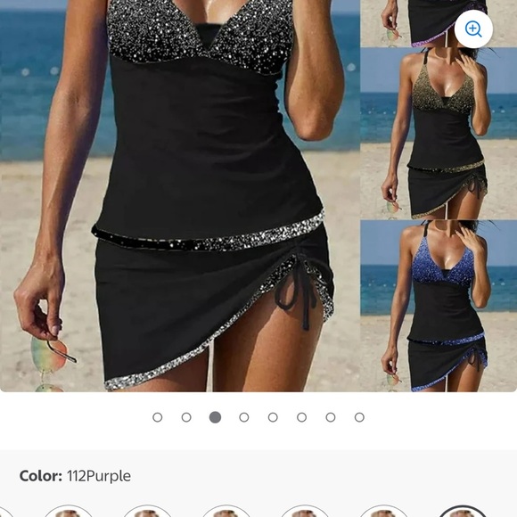 Nwt rekita Black and green Sequin print Swimsuit two piece - Picture 2 of 6